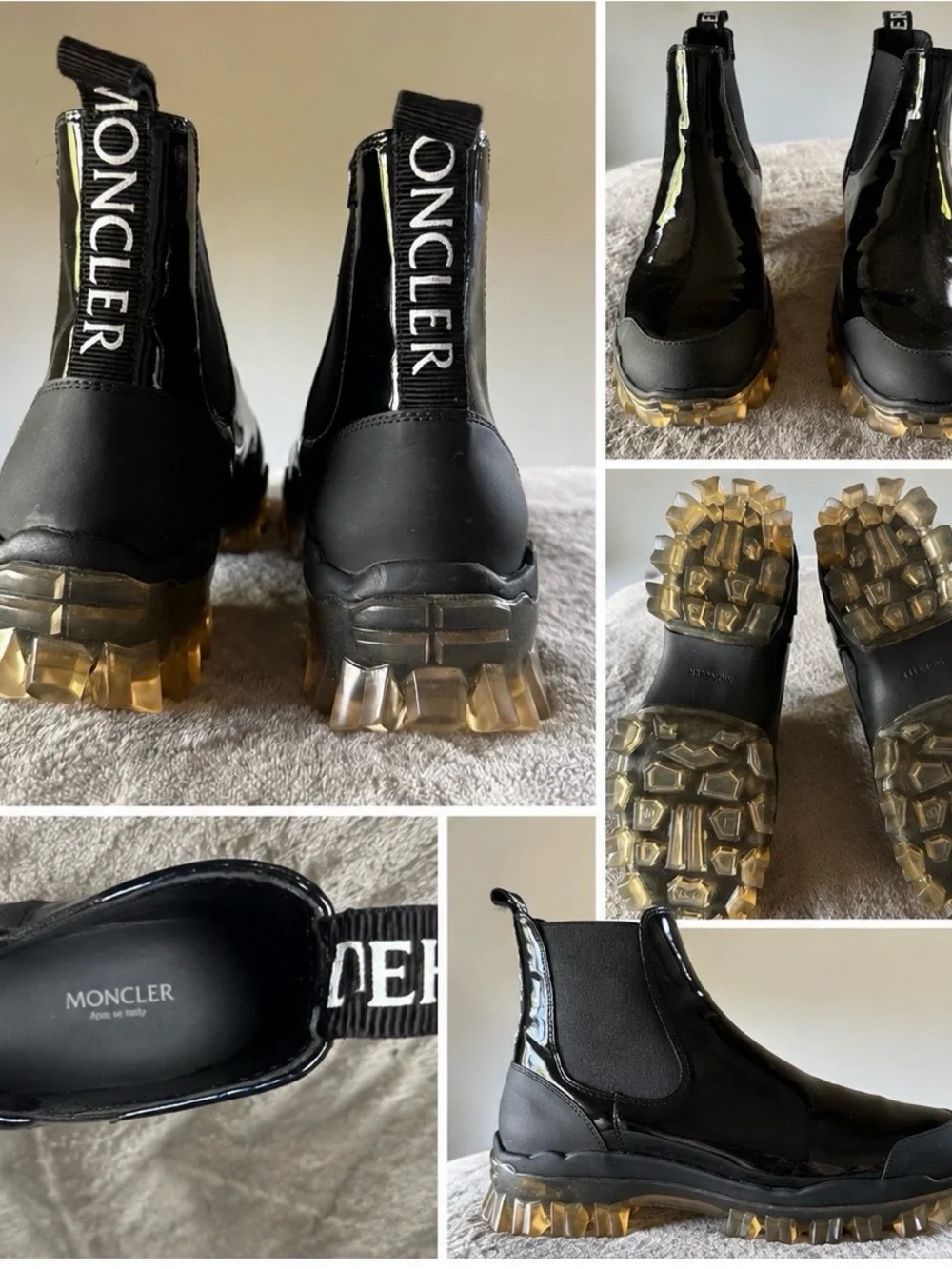 Moncler Shoes | Moncler Black Ankle Boots With Transparent Sole | Color: Black